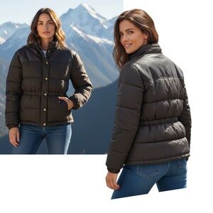 VINTAGE PUFFER 80s REM GARSON down jacket brown nylon leather Aspen Ski